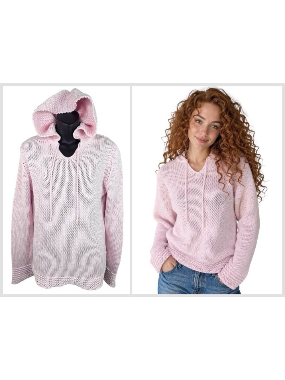 Vintage Y2K Gap Holiday Chunky Knit Sweater Hoodie Pink Women’s XL Coquette Girl